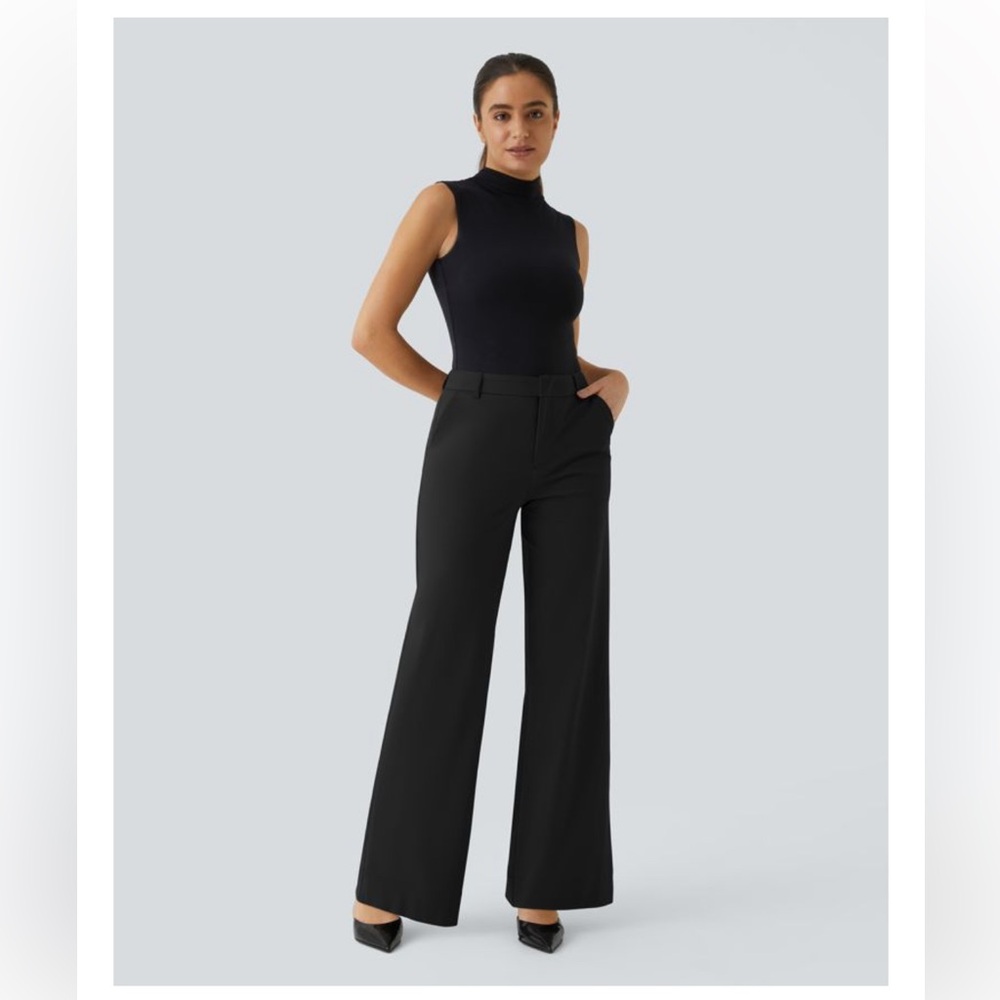 NWT Halara Flex™ Black Mid Rise Pocket Straight Leg Work Pants Womens Large - Picture 2 of 14